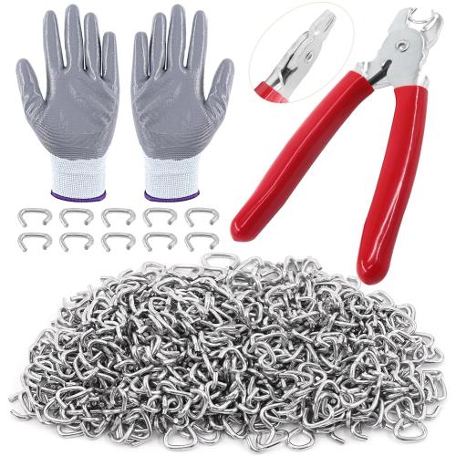 Tanstic 1001Pcs 3/8'' Hog Rings and Hog Ring Plier Kit, 1000Pcs Galvanized Hog Rings and Hog Ring Plier with Cut Resistant Gloves for Bungee, Animal Pet Cages, Bagging, Fencing and Furnitures