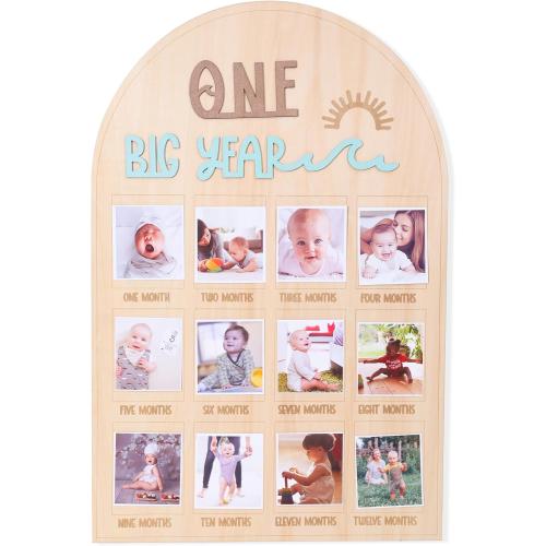 The Big One surf One Year Old Photo Board - My First Year Photo Display Wood Board, Wave Theme Monthly Milestone Photo Board, the Big One 1st Birthday Decoration, 12 Months Photo Frame