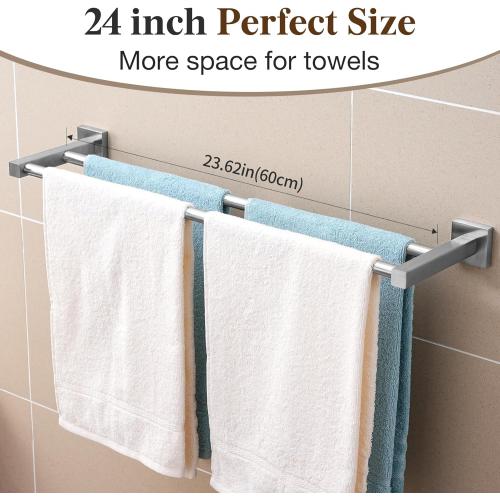 Double Towel Bar for Bathroom Wall, 24 Inch Double Towel Racks for Bathroom Wall Mounted, Heavy Duty Bathroom Towel Holder Stainless Steel Towel Rod, Brushed Nickel