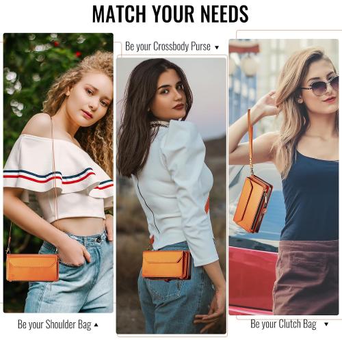 Strapurs for iPhone 17 - Zipper Strap Wallet Case for Women, Orange