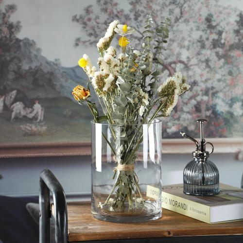 High Large Hand Blown Sturdy Clear Cylinder Glass Vase, Centerpiece Flower Vase for Rose, Tulip, Boquets, Hurricane Candle Holder