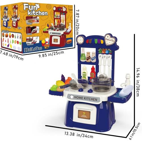 Kitchen Set for Toddler with Sound and Light，Pretend Cooking Food Set,Kids Kitchen Playset，Play Sink with Running Water and Electronic Induction Stove，Kitchen Accessories (Lyons Blue Kitchen)