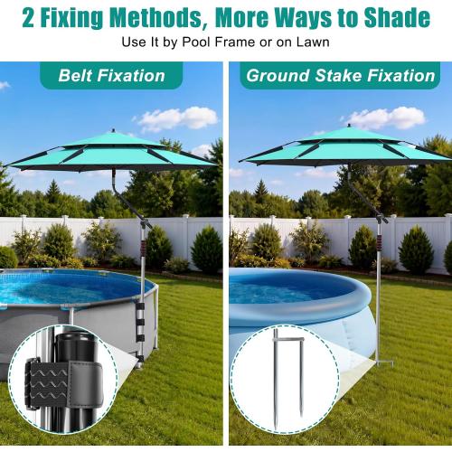 Above Ground Pool Umbrella 7.2 FT — Adjustable Outdoor Poolside Umbrella | UPF 50  Double-Layer Pool Shade Canopy for Backyard, Deck & Patio, Pool Accessories