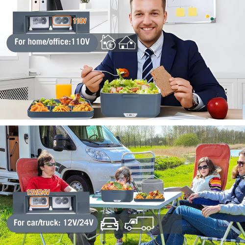3.5L Super Large Electric Lunch Box Food Heater-Heated Lunch Box for Adults Men With Dual layer(2.5L 304 SS & 1L PP Fruit Container) 90W (12V/24V/110V) lonchera eléctrica portátil for Work/Car /Truck