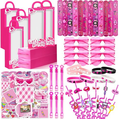 122 Pcs Pink Party Favors Pink Toy Gift Goodie Bag Stuffer Filler Makeup Party Decorations,Princess Theme Birthday Party Favors Decorations.