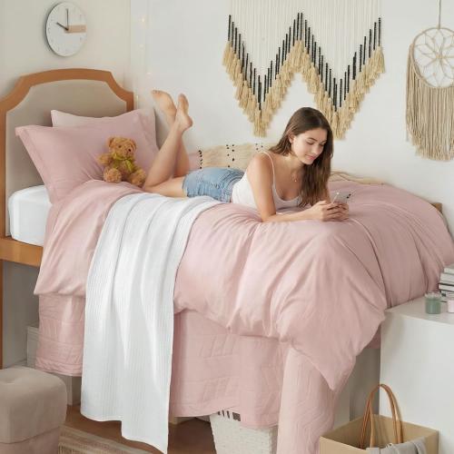 Bedsure Prewashed Twin Duvet Cover, Cotton-Like Bedding Set, Rose Pink