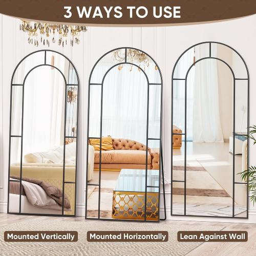 Antok 58 x 21 Full Length Mirror, Floor Mirror Arched Window Decorative Mirror, Metal Framed Decor Farmhouse Floor Mirrors Art Pane Mirrors Wall Decor for Bedroom, Living Room, Entryway Black