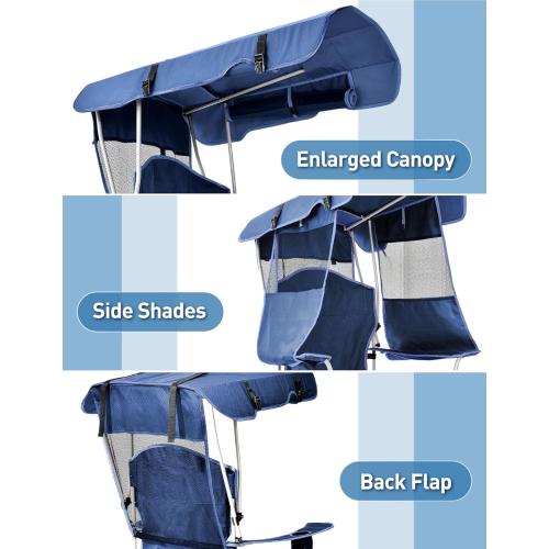 Beach Chair with Canopy Shade, Folding Camping Chair with Canopy with Cup Holder, Side Pocket for Camp, Beach, Tailgates, Fishing - Support 330 LBS