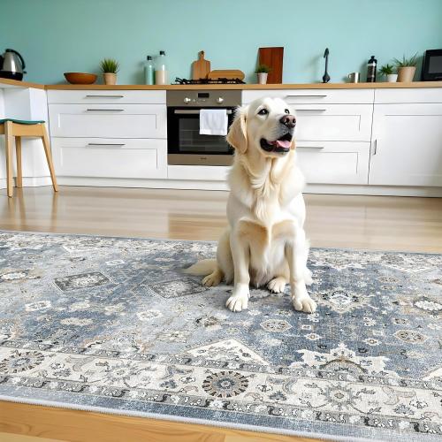 Washable Rug: Vintage  Soft Runners for Entry Kitchen Wide Low Pile Carpet with Non-Slip Backing for Living Room Bedroom Carpet for Dining Room Foyer