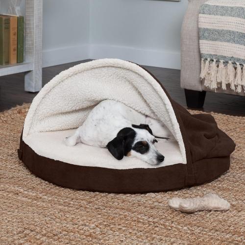 Furhaven 26 Round Orthopedic Dog Bed for Medium/Small Dogs w/ Removable Washable Cover, For Dogs Up to 30 lbs - Sherpa & Suede Snuggery - Espresso, 26-inch