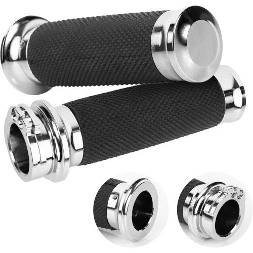 Chrome Motorcycle Hand Grips – Compatible with Harley Sportster Softail – Nonslip Comfortable Durable Rubber
