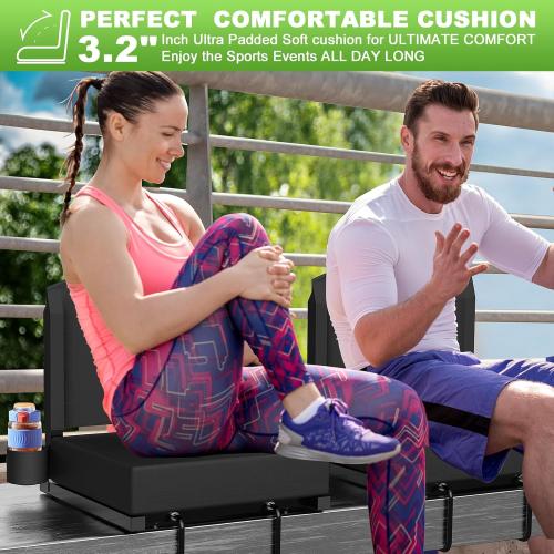 2 Pack, Black Stadium Seats with Back Support, Portable Bleacher Seat for Bleachers Hold up 400lbs, Wide Bleacher Seat with Shoulder Strap & Handle Perfect for Sports Events (Black, 2pcs)