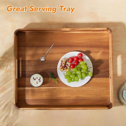 GinSent Large Ottoman Tray Wooden Serving Tray with Handles, Rectangle Big Wood Tray for Living Room Ottoman Coffee Table Counter Decor, Kitchen Versatile Tray for Food Breadfast Party Picnic