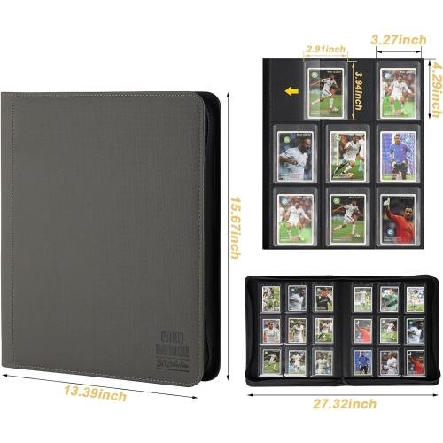 Toploader Binder, 9-Pocket Pages Sleeves Hold up 288 Cards, Toploader Hard Cases,Toploader Card Binder for MTG, TCG, Sport Card, Game Cards, Durable Sleeves for Storage & Display(Gray)
