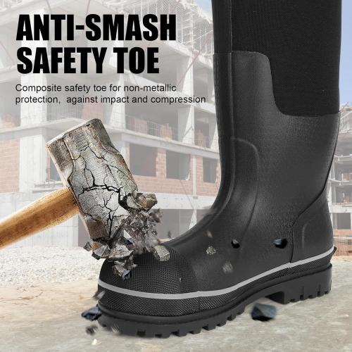 Size 9-10 Kalkal Steel Toe Rubber Boots For Men, Waterproof Rubber Work Boots With Steel Shank, Puncture-Proof Safey Composite Toe Hunting Boots for Farming, Gardening, Fishing, Outdoor Work