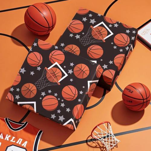 WRAPAHOLIC Basketball Wrapping Paper - Mini Roll - 17 Inch x 9.8 Feet - Classic Basketball Sports Wrapping Paper Perfect for Birthday, Basketball Lover, Sports Party