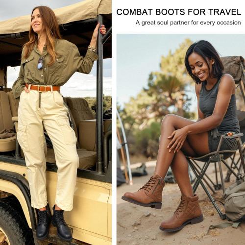 Size 8 Color Black Vepose Women's 903 Combat Ankle Boots, Lace up Comfortable Booties Low Heel