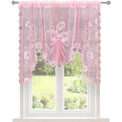 Jayla Pink Semi-Sheer Floral Lace Curtain Swag for Kitchen Half Window Bathroom Decoration Rod Pocket,39 x 39 Inch, 1 Panel