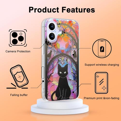 Compact Case for iPhone 16 cat Design,Cute Holographic Soft Slim TPU Shockproof Protective Bumper Phone Cases Cover for Women Girls man Aesthetic Glitter Shiny