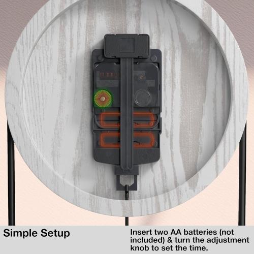 Driini Decorative Wall Clock with Pendulum (White) – Modern Wood, 3D Gold Numbers, Metal Frame – Small, Unique Wall Clocks for Living Room Decor or Bathroom - Battery Operated, Silent, Non-Ticking