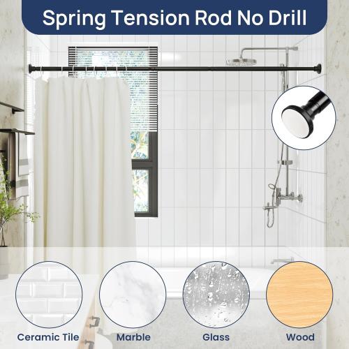 ENJOYBASICS Matte Black Shower Curtain Rod 30 to 76 Inches, 1 Inch Stainless Steel Adjustable Spring Tension Rods No Drill for Bathroom, Closet, Window, Room Divider, Never Rust, Non Slip