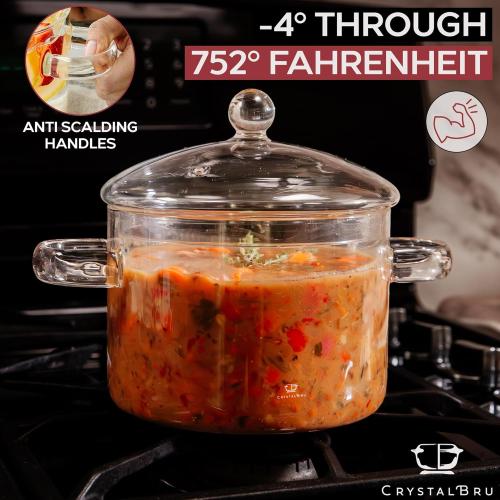 2L Clear Glass Simmer Pot with Lid & Strainer | Heat-Resistant Borosilicate Glass Pot for Pasta, Soup, Baby Food & Milk | Electric Simmer Tool for Home Fragrance | Anti-Scald Handles Missing Tap
