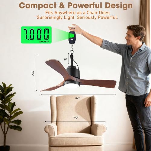 42 Outdoor Ceiling Fan with Light & Remote - IP65 Waterproof Plug in Hanging Fan, 6-Speed Reversible DC Motor, 1850LM Dimmable LED for Patio, Porch, Gazebo, Pergola (Matte Black)