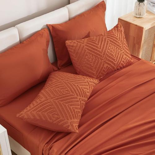 Andency Oversized King Size Comforter Set Burnt Orange - 7 Pieces Bed in a Bag Oversized King Boho Terracotta Bedding Comforter Sets, Rust Tufted Bed Set with Comforter, Sheets, Pillowcases & Shams