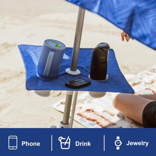 AMMSUN Beach Umbrella With Sand Anchor & Table Tray, 6.5ft Portable Heavy Duty Sun Outdoor Umbrella, UV 50  Protection, Carry Bag for Patio, Pool and Garden, Blue