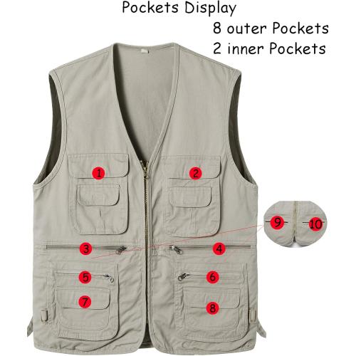 Size M OlyljpinZ Men's Fishing Vest with Multi-Pocket Sleeveless Jacket Hunting Vest Safari Travel Outdoor Casual Vest Gilet