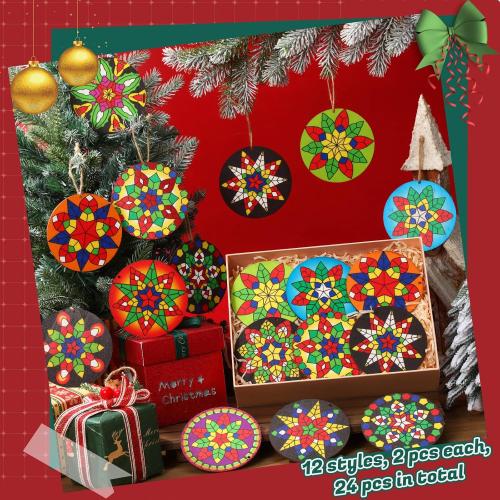 Syhood 24 Pcs Philippine Christmas Tree Parol Ornament Christmas Mini Parol Wooden Hanging Ornaments Philippine Gift Traditional Capiz Star Decor for Home Window Holiday Xmas Tree (Ornate)