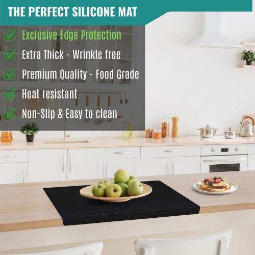 Extra Large Silicone Mats for Crafts with Edge Protection – Silicone Table Mat – Multipurpose Heat Resistant Silicone Mat – No Folds or Wrinkles – 1.4mm Thick, 36x24, Black