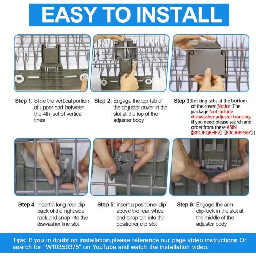 Upgraded W10350375 Dishwasher Top Rack Adjuster parts For Whirlpool WDT730PAHZ0 WDT750SAHZ0 Upper Rack Parts,WDTA50SAHZ0 WDT970SAHZ0 Dishwasher Top Rack Parts W10712395,For Kenmore Dishwasher Parts
