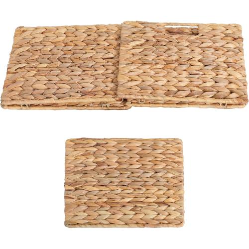 12X12X10in Water Hyacinth Storage Baskets, Wicker Storage Cubes Set of 3, Kitchen Baskets for Pantry Organization, Foldable Square Baskets for Shelves