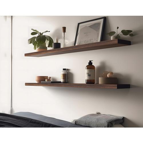36 Inch Floating Shelves for Wall, Wood Wall Shelves for Bedroom, Brown Set of 4