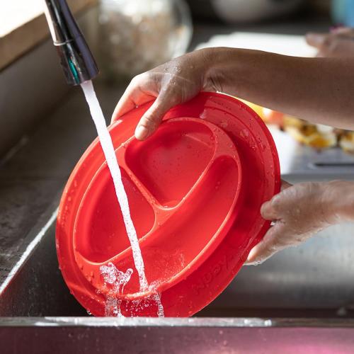 Color Orange Nuby Sure Grip Miracle Mat 3-Section Toddler Plate - Oval Suction Silicone Plate - 6  Months