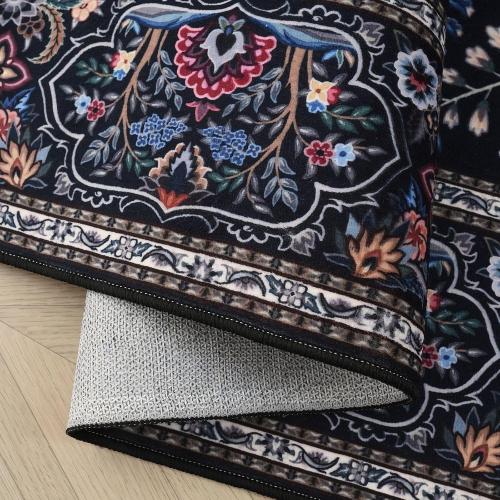 Vibrant Tree of Life-Patterned Vintage Washable Rugs Non Slip Low Pile Small Carpet for Bedroom Bedside Kids Room Office Dining Room, Black