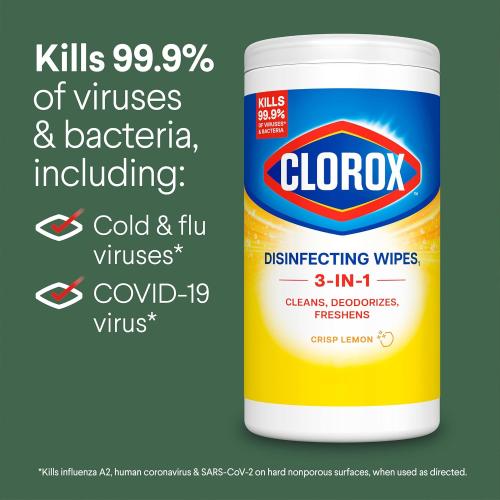 Clorox Disinfecting Wipes for Allergy Season, Bleach-Free, Multi-Surface Cleaner, Antibacterial, Fresh Scent & Crisp Lemon, 75 Count Each, Pack of 3