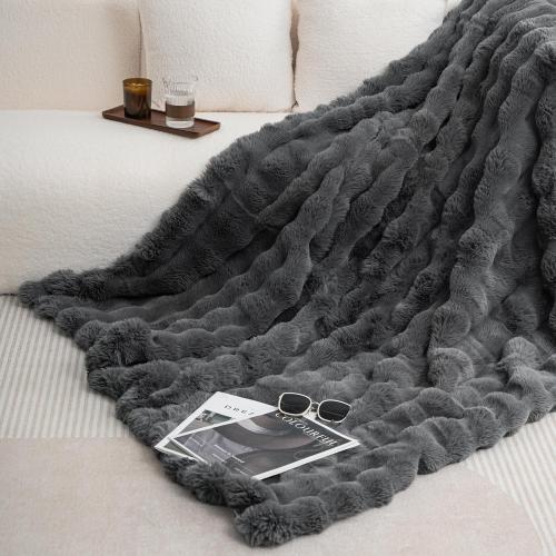 July Warm Bubble Faux Fur Throw Blanket, Thick Reversible Fleece Throw Blanket for Bed, Couch, Sofa, Luxury Fuzzy Blanket, 60x70, Tye Dye Blue