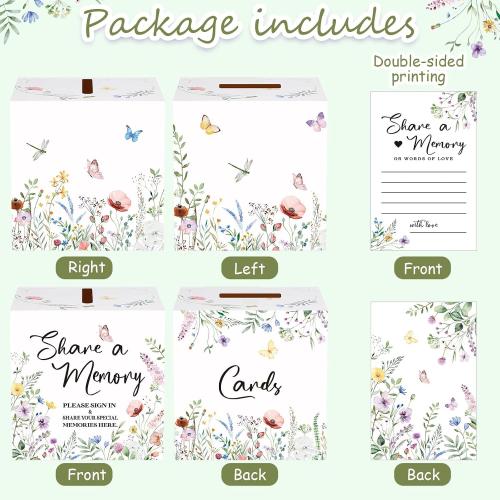 Fainne 25 Pcs Floral Share a Memory Cards with Celebration of Life Box Funeral Advice Cards Thank You Sympathy Holder Box Decor for Guest Funerals Memorial Service Farewell Remembrance Party Supplies