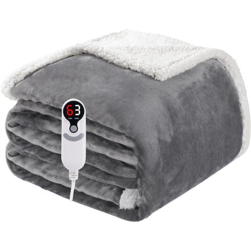 Electric Heated Blanket Full Size 72x84, Soft Flannel with Overheat Protection, 9 Adjustable Heat Settings & 10-Hour Auto-Off Timer, Fast Heating for Winter Comfort, Light Gray
