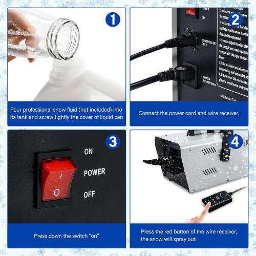 TCFUNDY Snow Machine 1500W Snow Making Machine Snowflake Maker for Christmas Wedding Kids Party Stage Effect with Wired Remote Control