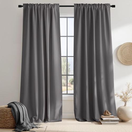 NICETOWN Light Reducing Curtain Panels Window Draperies - (Grey Color) 52x84 inch, 2 Pieces, Insulating Room Darkening Drapes for Bedroom