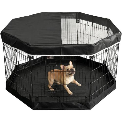 PJYuCien Dog Playpen with Top Cover and Bottom Pad - Metal Foldable Exercise Pen, 8 Panels *NO TOP*Indoor Outdoor Pet Fence Puppy Crate Kennel, Black