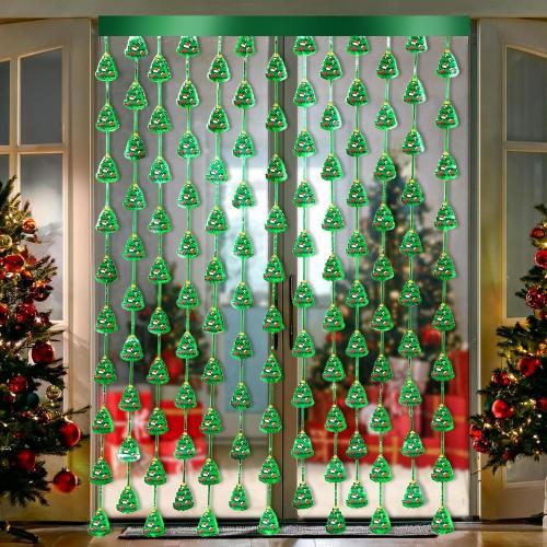 Christmas Party Backdrop Decorations 2 Pack 3.3x6.6ft Red Silver Green Photobooth Props Christmas Tree Pattern Metallic Tinsel Streamer Foil Fringe Curtains for Wall Door Ugly Sweater New Year