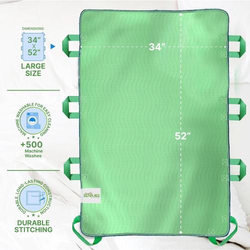 Absorbent Positioning Bed Pads for Elderly with 8 Handles 34x52- Washable Waterproof Incontinence Draw Sheets - Reusable Bed Mobility Under Pads for Seniors Disabled & Bedridden Patients-Fast-Drying
