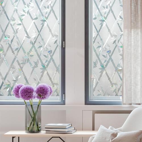 Decorative Static Cling Window Film Rainbow Window Clings Privacy Non-Adhesive Bamboo Glass Film for Living Room Bedroom Kitchen Lobby Porch Office Anti-UV 35.6 x 78.7 inches