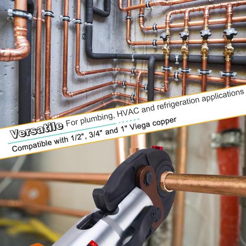 Copper Pipe Crimping Tool, W/ 1/2, 3/4, 1 Jaws, Copper Tube Fittings Hydraulic Pipe Crimping Tool, for Confined Spaces and Tee Fittings, Hydraulically Driven