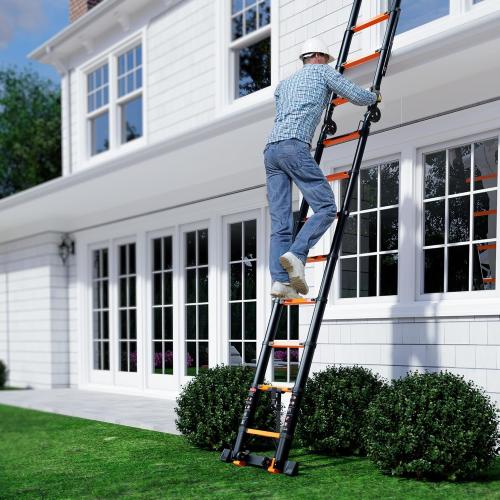 Size 16.5 Color orange Aluminum Telescoping Ladder, 16.5FT, 65 Steps, Orange, 330lbs Max Capacity, Meets EN131 Standard