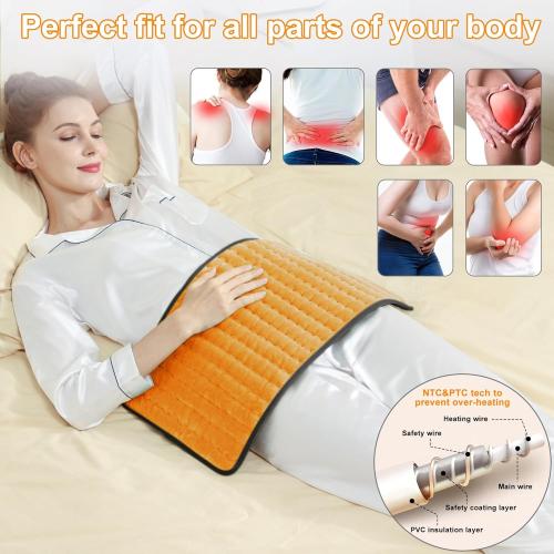 Deepsoon Heating Pad,Electric Heating Pads for Back,Neck,Abdomen,Moist Heating Pad for Shoulder,Knee,Arms,Legs,Dry/Moist Heat & Auto Shut Off,Christmas Gifts for Men and Women,Orange Black,24x12 Inch
